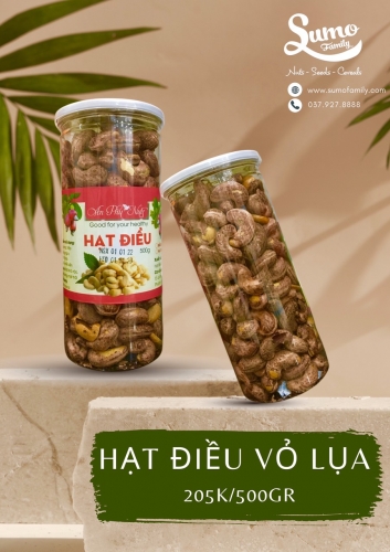Hạt điều rang mộc còn vỏ lụa Bình Phước 500gr