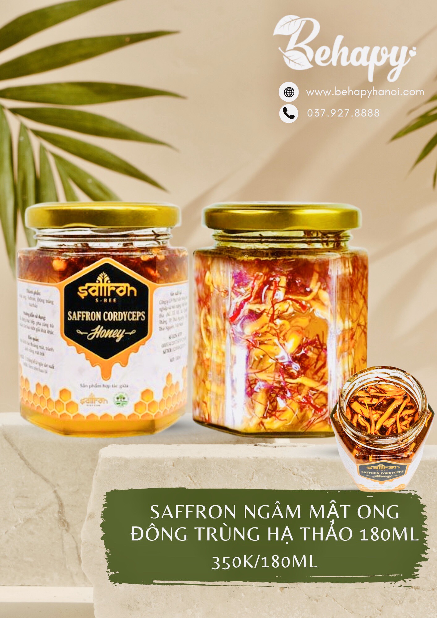 Saffron ngâm mật ong đông trùng hạ thảo 180ml