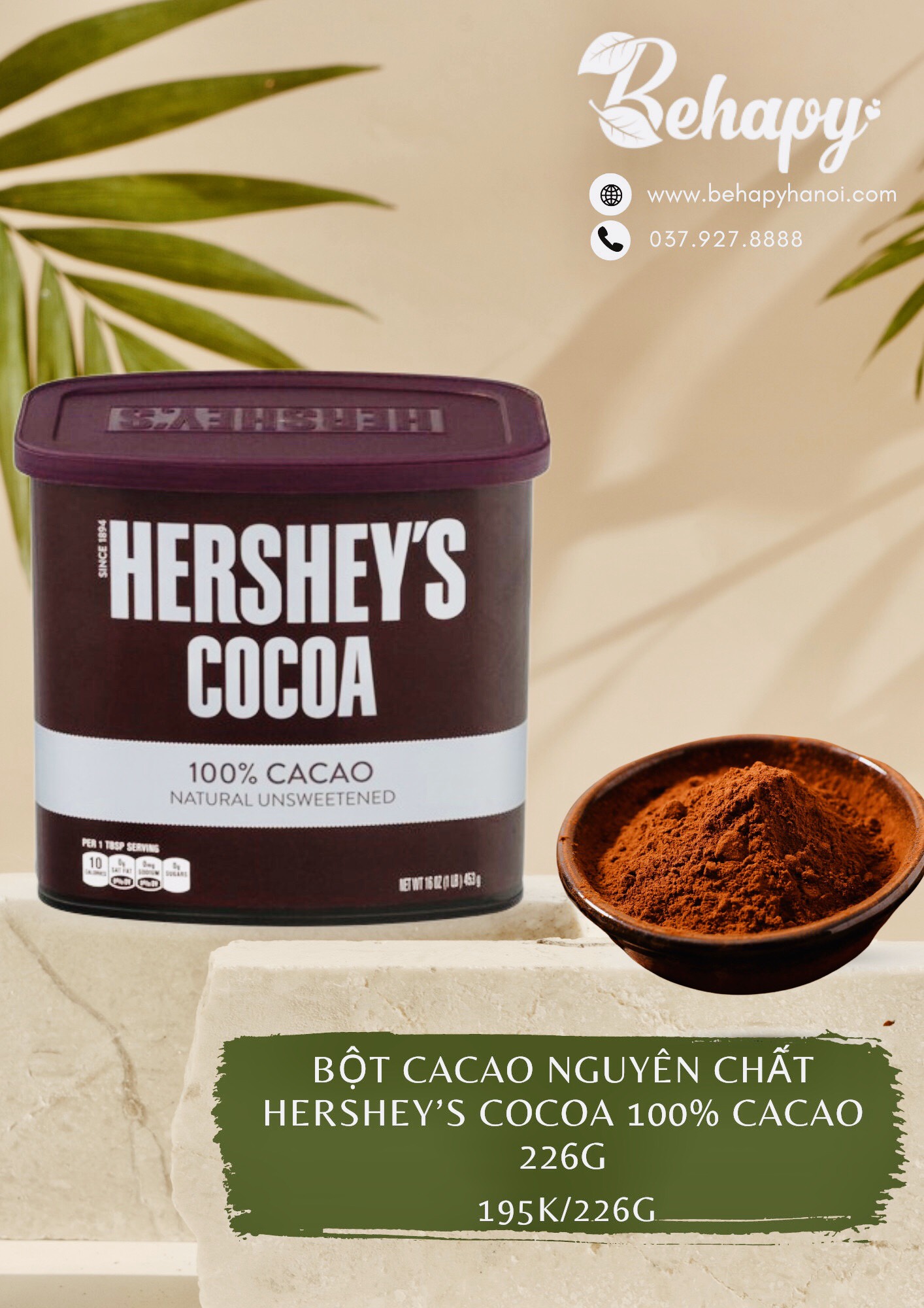 Bột Cacao nguyên chất Hershey’s Cocoa 100% Cacao 226g